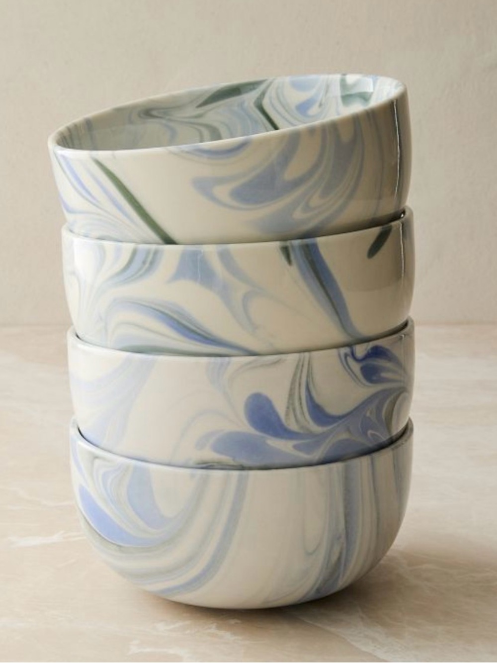 West Elm Blue Marble Swirl Cereal Bowls - Set of 4